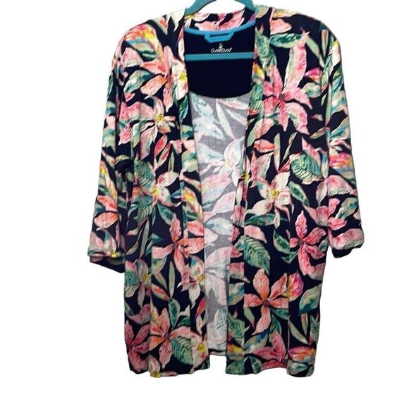 Cuddl Duds tropical flower open cardi with pockets and locker loop M - Picture 1 of 10